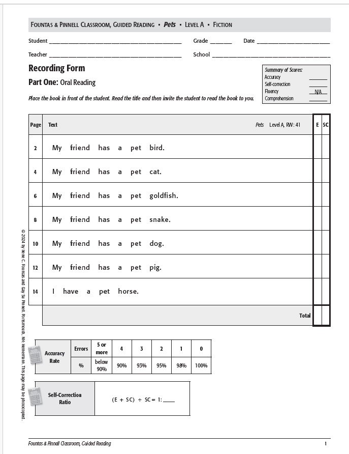 Grade 1 Guided Reading Recording Forms, 2nd edition